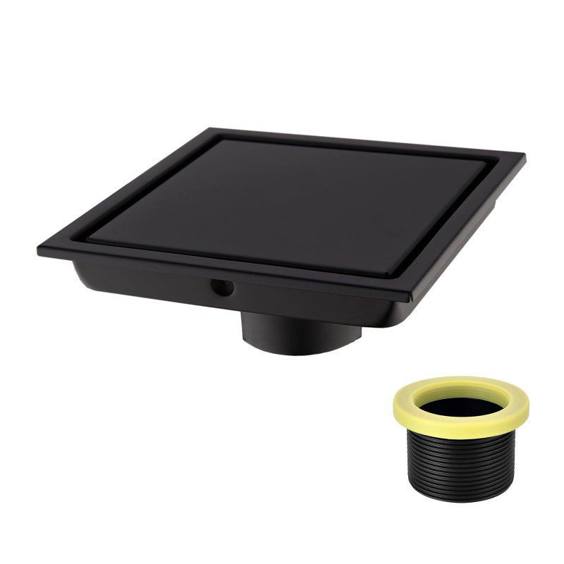 Orhemus 304 Stainless Steel Square Shower Floor Drain with Tile Insert Grate Removable Cover 6 inch Long, Matte Black Plated Finished - Image 1